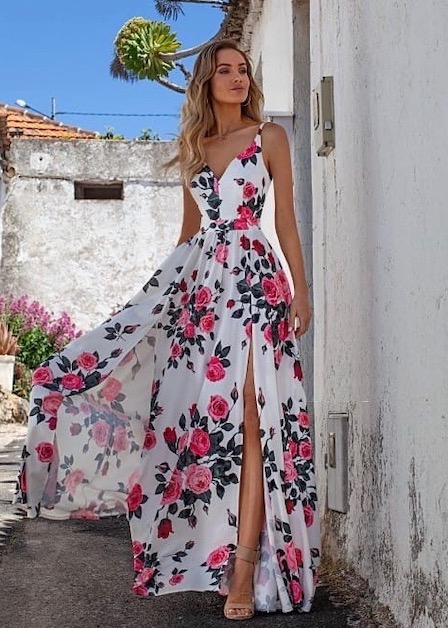 długa sukienka na lato w kwiaty sia