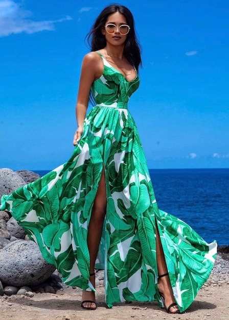 zielona długa sukienka zwiewna na lato sia