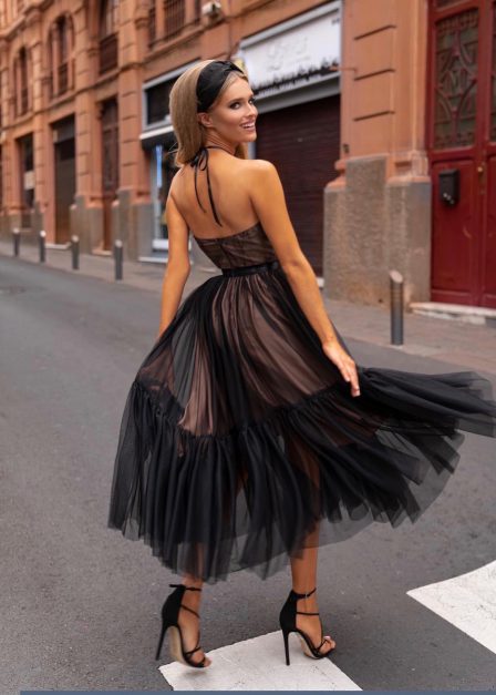 Sukienka Lara midi tiulowa z odkrytymi plecami czarna
